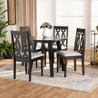 Baxton Studio Imogen-Grey/Dark Brown-5PC Dining Set Imogen Modern and Contemporary Grey Fabric Upholstered and Dark Brown Finished Wood 5-Piece Dining Set